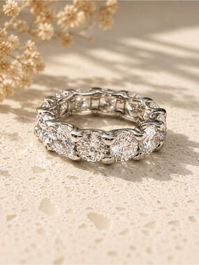 Suzy Levian 925 Sterling Silver Eternity Band Ring Round Cubic Zirconia Prong